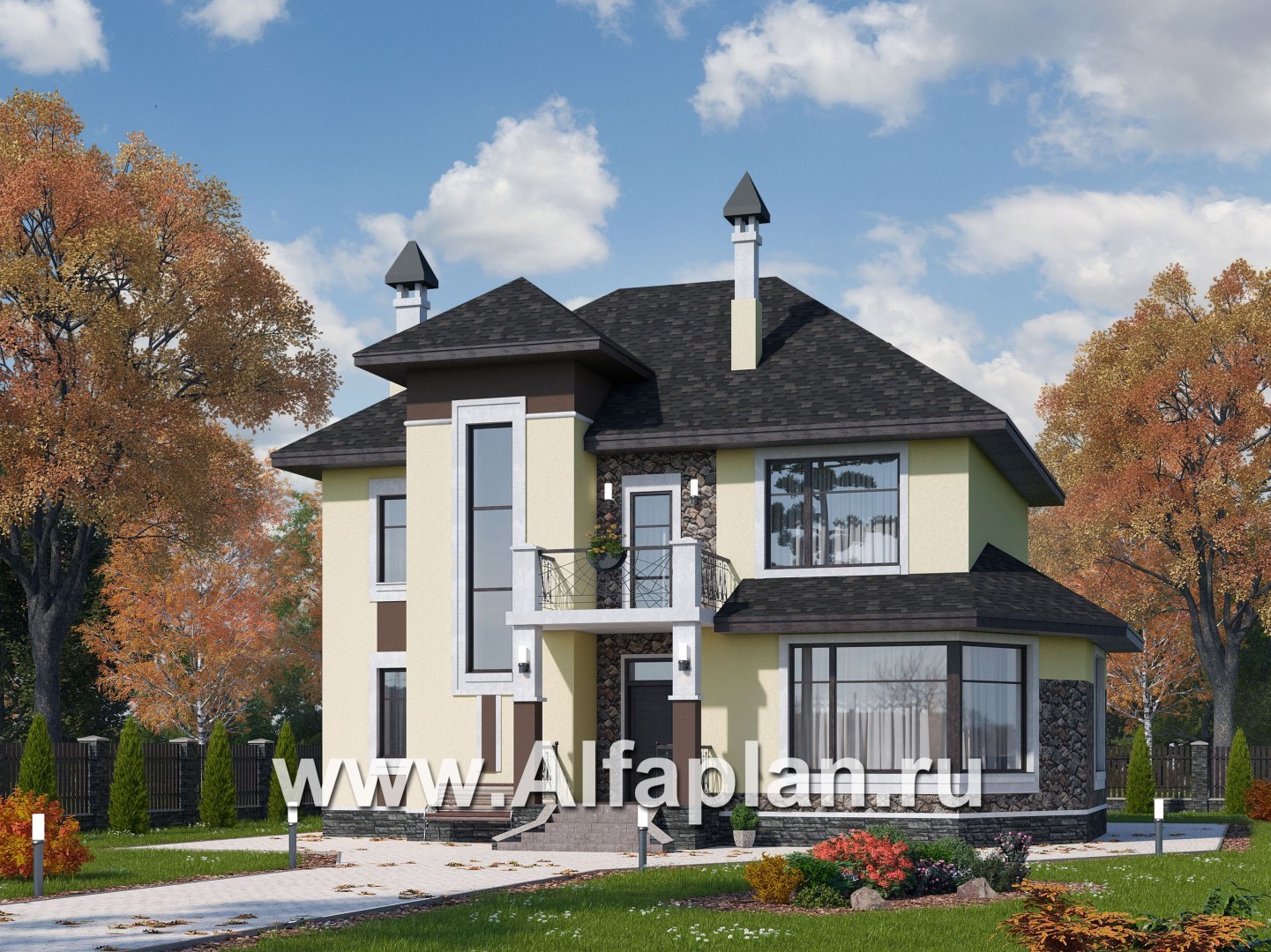 Проекты домов Альфаплан - «Разумовский» - элегантный загородный коттедж - основное изображение