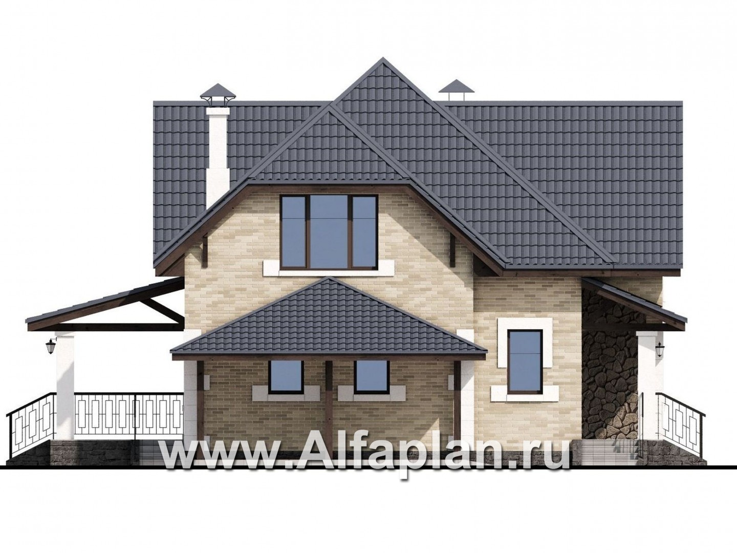 Проекты домов Альфаплан - «Причал» - романтический коттедж из кирпичей с  удобным планом - изображение фасада №3