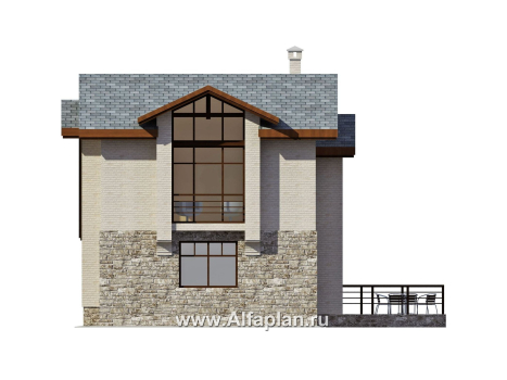 Проект дома с мансардой, планировка с террасой и навесом на 1 авто, в стиле минимализм - превью фасада дома