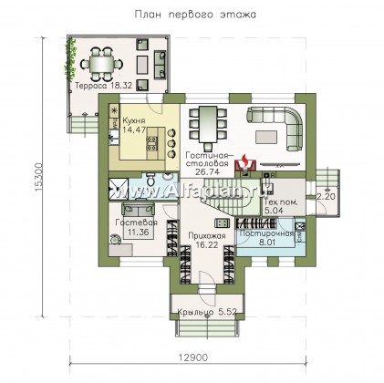 Проекты домов Альфаплан - «Галс» - двухэтажный коттедж со вторым светом - превью плана проекта №1