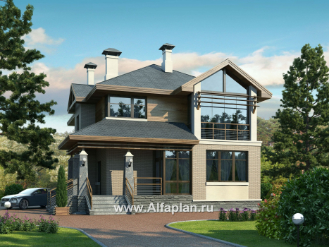 Проекты домов Альфаплан - «Вектор» - загородный коттедж с большими окнами - превью основного изображения