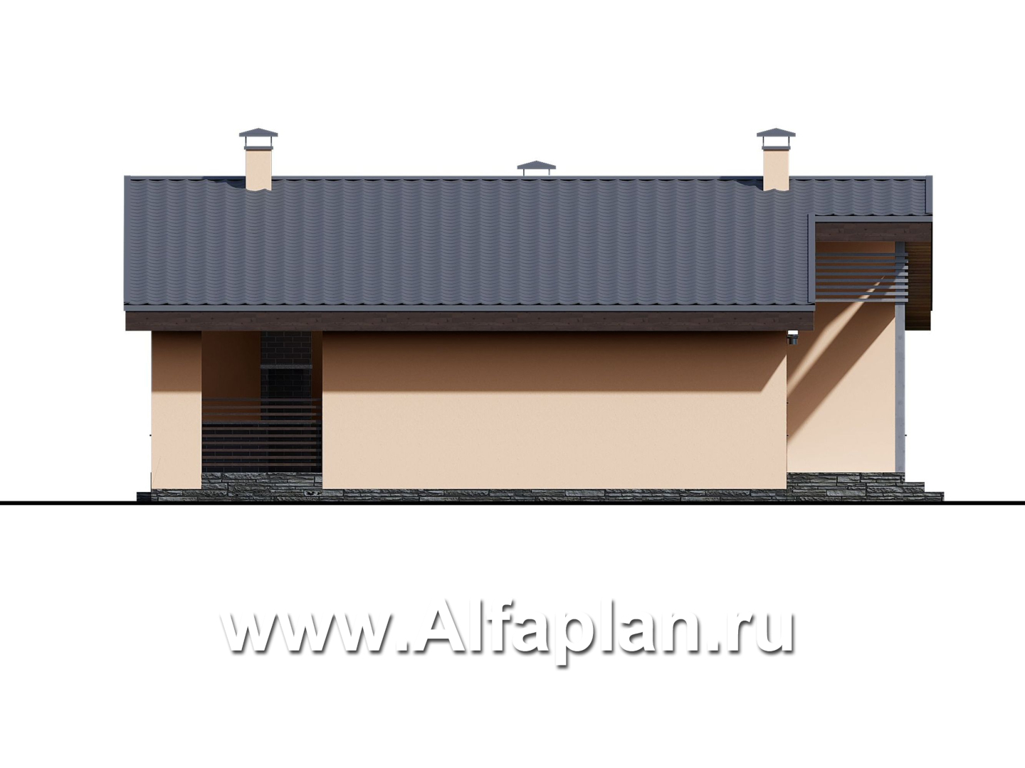Проекты домов Альфаплан - «Дельта» - удобный и практичный каркасный дом в один этаж - изображение фасада №3