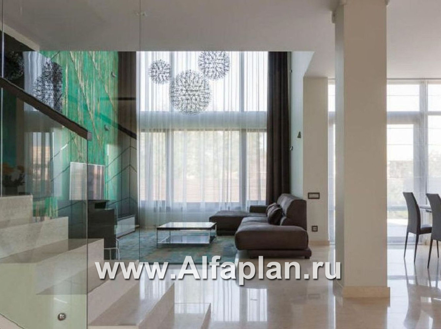 Проекты домов Альфаплан - «Современник» - коттедж с панорамными окнами - дополнительное изображение №1