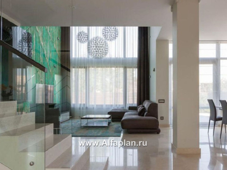 Проекты домов Альфаплан - «Современник» - коттедж с панорамными окнами - превью дополнительного изображения №1