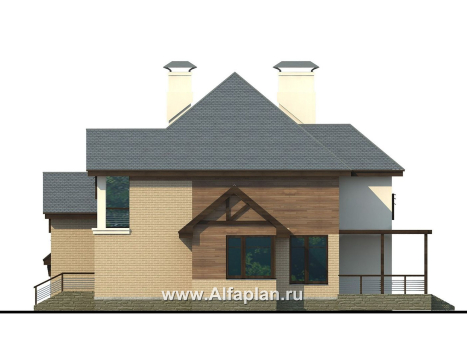 Проекты домов Альфаплан - «Современник» - коттедж с панорамными окнами - превью фасада №2