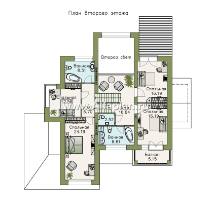 Проекты домов Альфаплан - «Современник» - коттедж с панорамными окнами - превью плана проекта №2