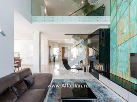 Проекты домов Альфаплан - «Современник» - коттедж с панорамными окнами - превью дополнительного изображения №3
