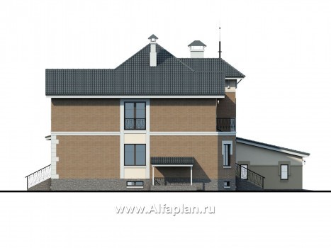 Проекты домов Альфаплан - «Феникс плюс» - коттедж с большим гаражом и цокольным этажом - превью фасада №3