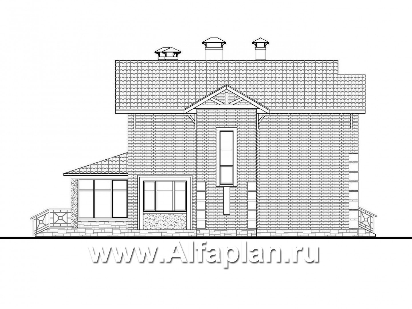 Проекты домов Альфаплан - «Традиция» - комфортабельный коттедж с гаражом на два автомобиля - изображение фасада №3