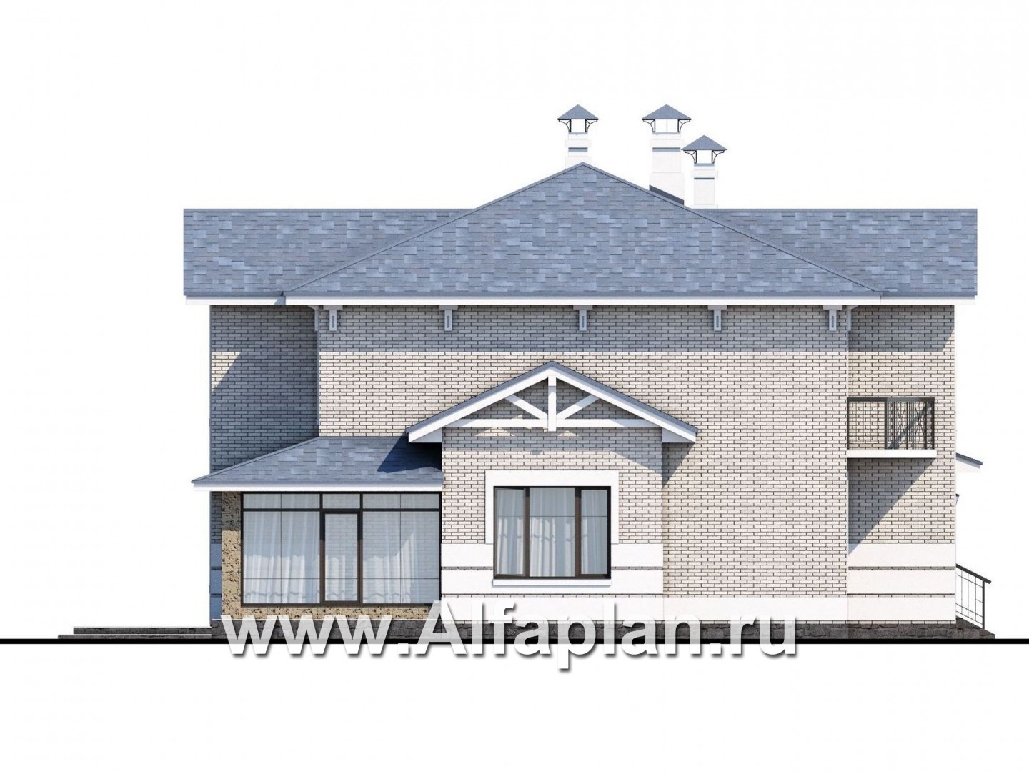 «Аутентик» - проект двухэтажного дома, с двусветным холлом и верандой, арочное окно, в стиле эклектика - фасад дома