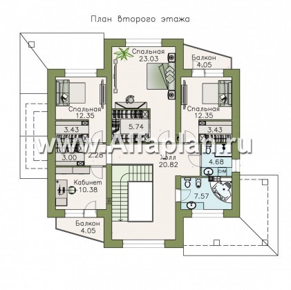 «Аутентик» - проект двухэтажного дома, с двусветным холлом и верандой, арочное окно, в стиле эклектика - превью план дома
