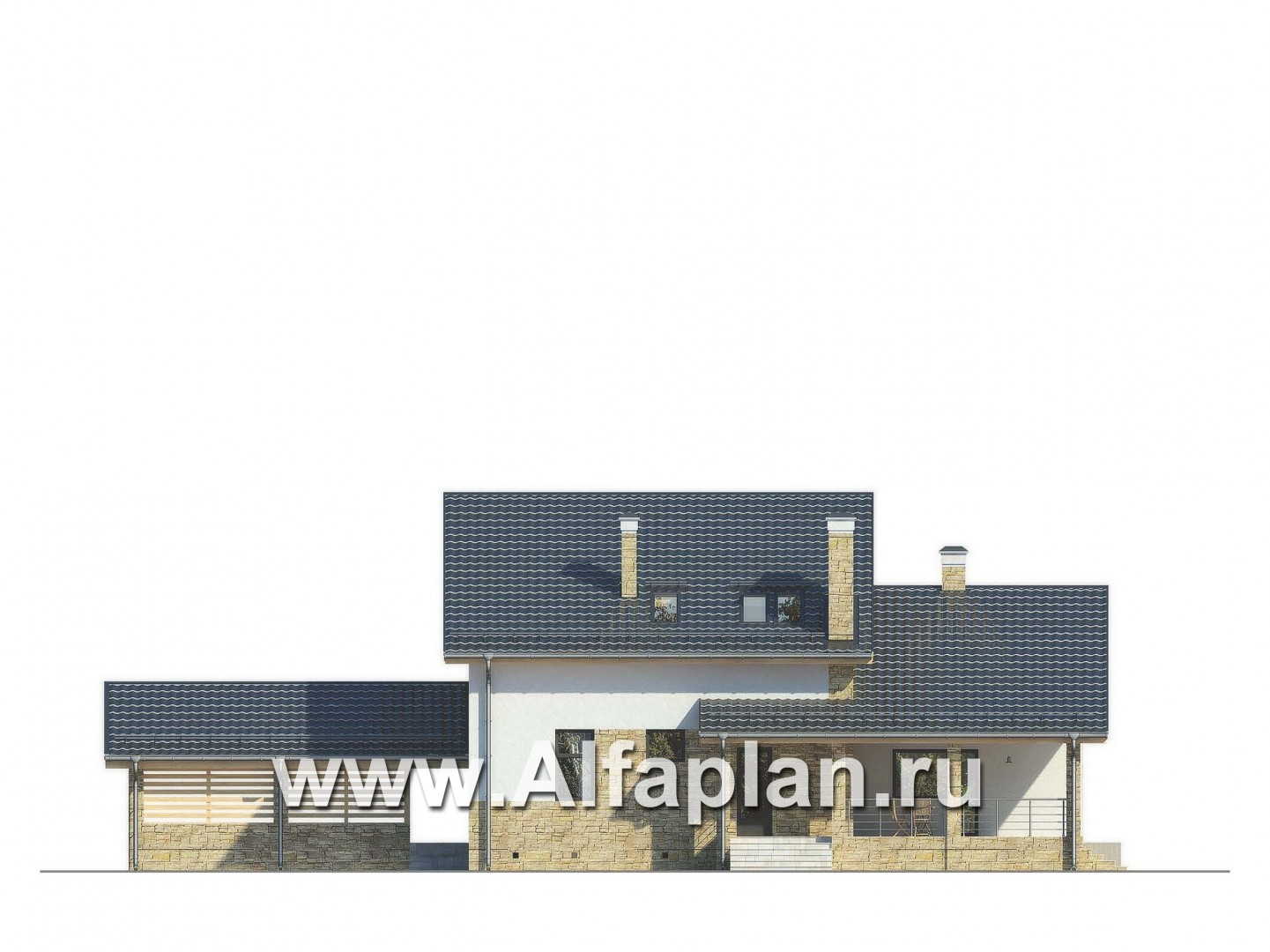 Проекты домов Альфаплан - Эффектный коттедж с навесом для двух машин - изображение фасада №4