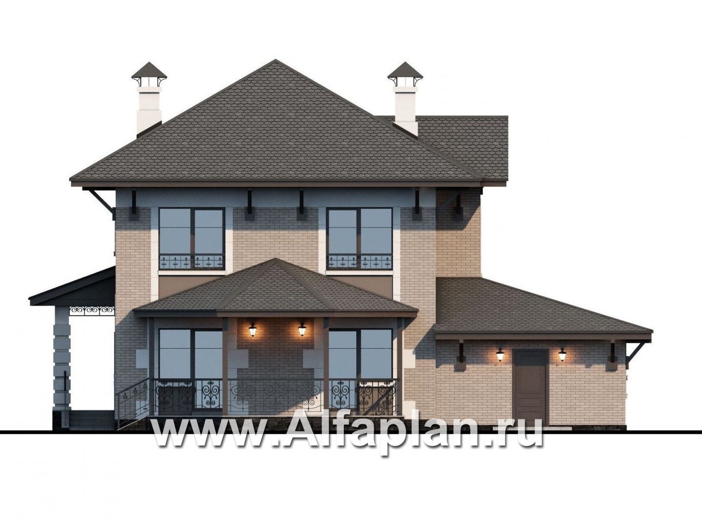 «Фея сирени» - проект двухэтажного дома, открытая планировка, с террасой и с гаражом,  в стиле эклектика - фасад дома