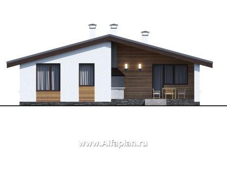 Проекты домов Альфаплан - «Дзета» - одноэтажный каркасный дом с просторной гостиной-столовой - превью фасада №4