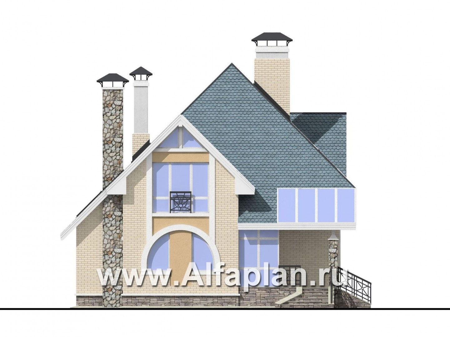 Проекты домов Альфаплан - Коттедж с окнами верхнего света - изображение фасада №1