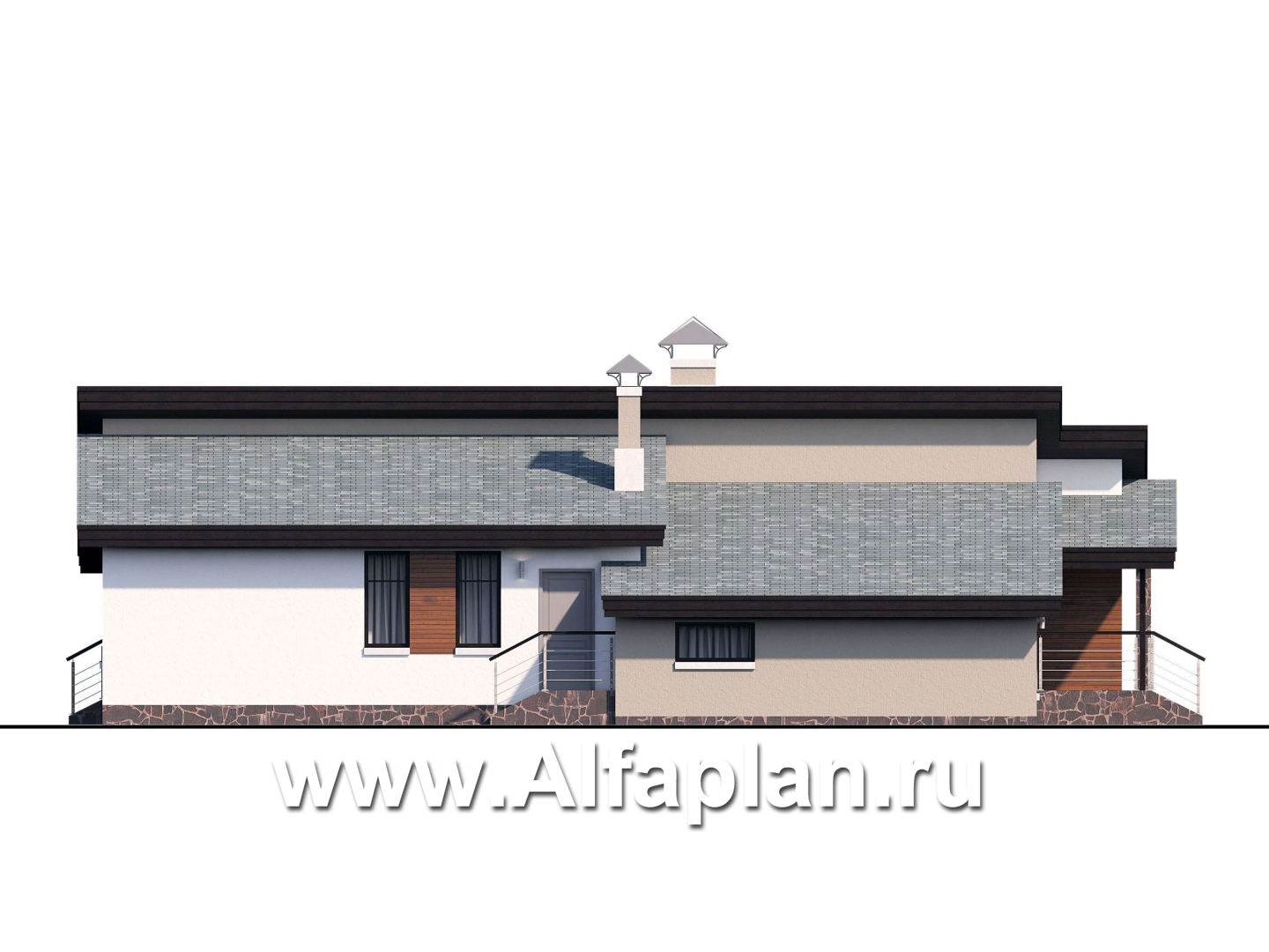 «Санта-Моника» — проект одноэтажного дома, с террасой, с биллиардной и сауной, в современном стиле - фасад дома