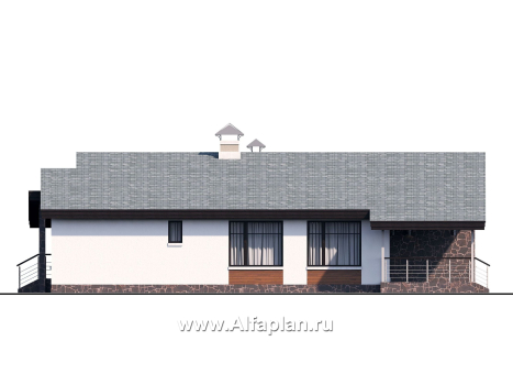 «Санта-Моника» — проект одноэтажного дома, с террасой, с биллиардной и сауной, в современном стиле - превью фасада дома