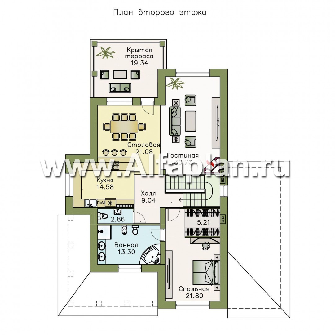Проекты домов Альфаплан - «Беатрис»- дом с гостиной и столовой на 2-ом этаже - изображение плана проекта №2