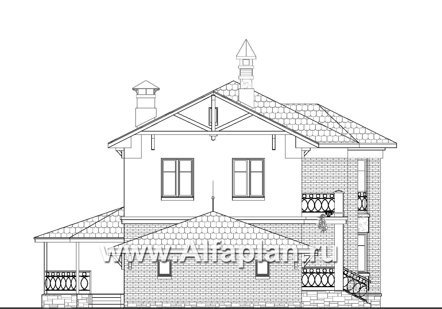 «Классика» - проект двухэтажного дома с эркером и с балконом, с гаражом на 2 авто - фасад дома