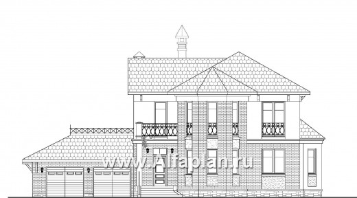 «Классика» - проект двухэтажного дома с эркером и с балконом, с гаражом на 2 авто - превью фасада дома