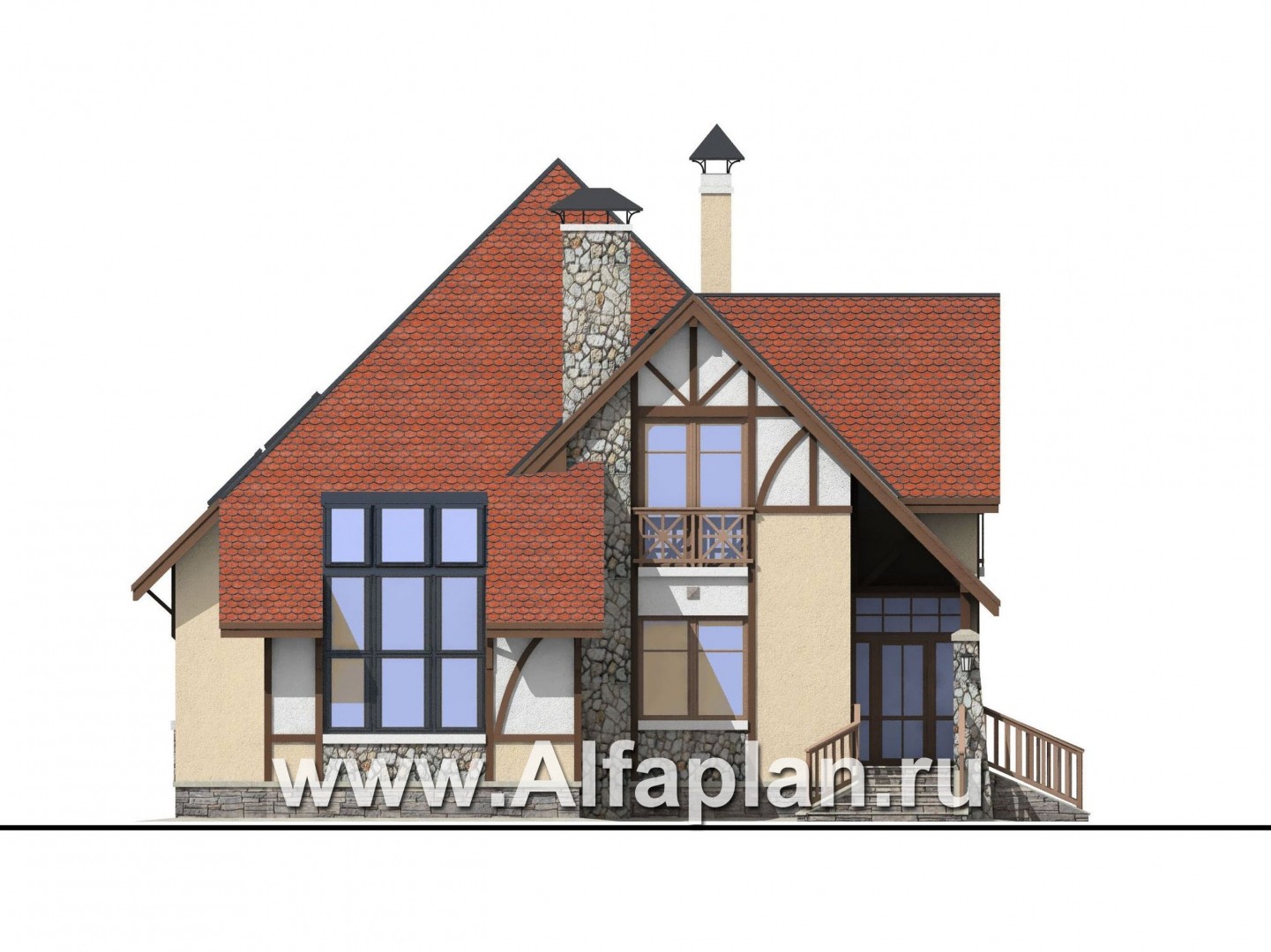 Проекты домов Альфаплан - «Зонненхаус» - коттедж  с солнечной гостиной - изображение фасада №1