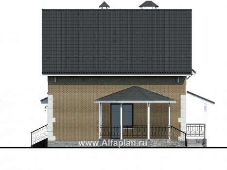 Проекты домов Альфаплан - Кирпичный дом «Оптима» с навесом и террасой - превью фасада №2