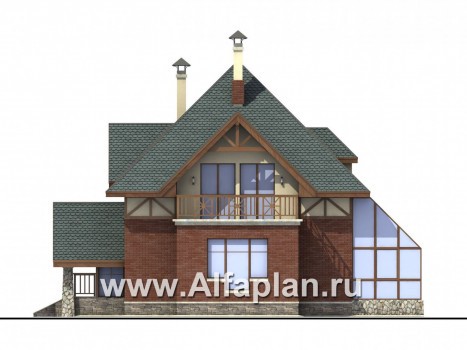 «Уют» - проект дома с мансардой, с зимним садом, в стиле фахверк - превью фасада дома