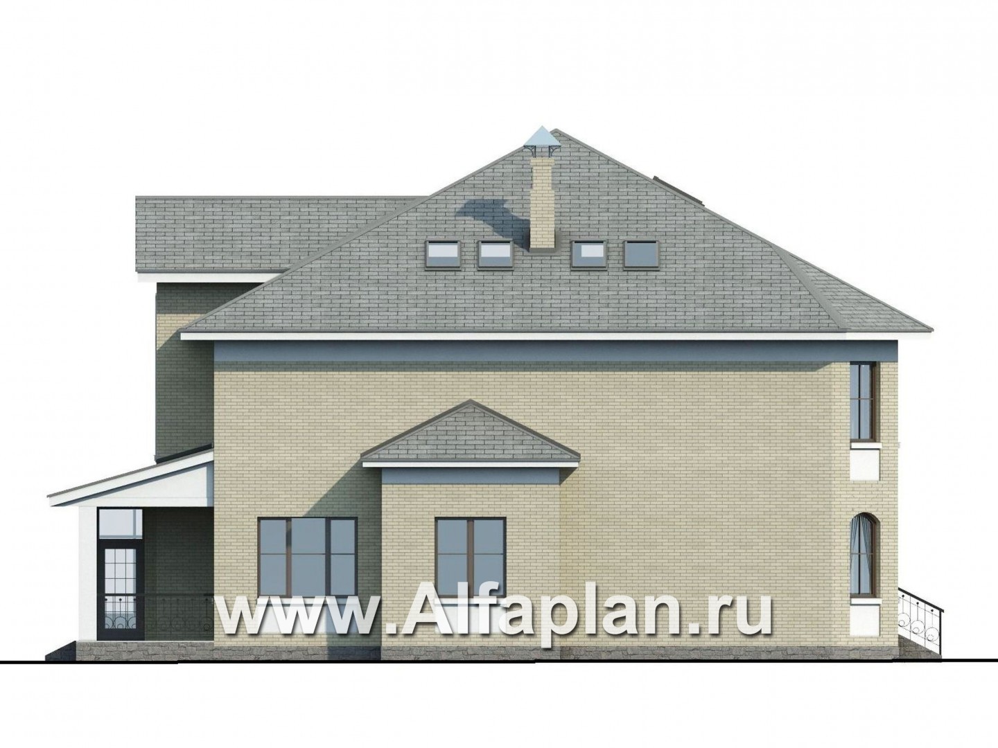 Проекты домов Альфаплан - «Рюрик» - солидный дом из газобетона для солидной семьи - изображение фасада №3