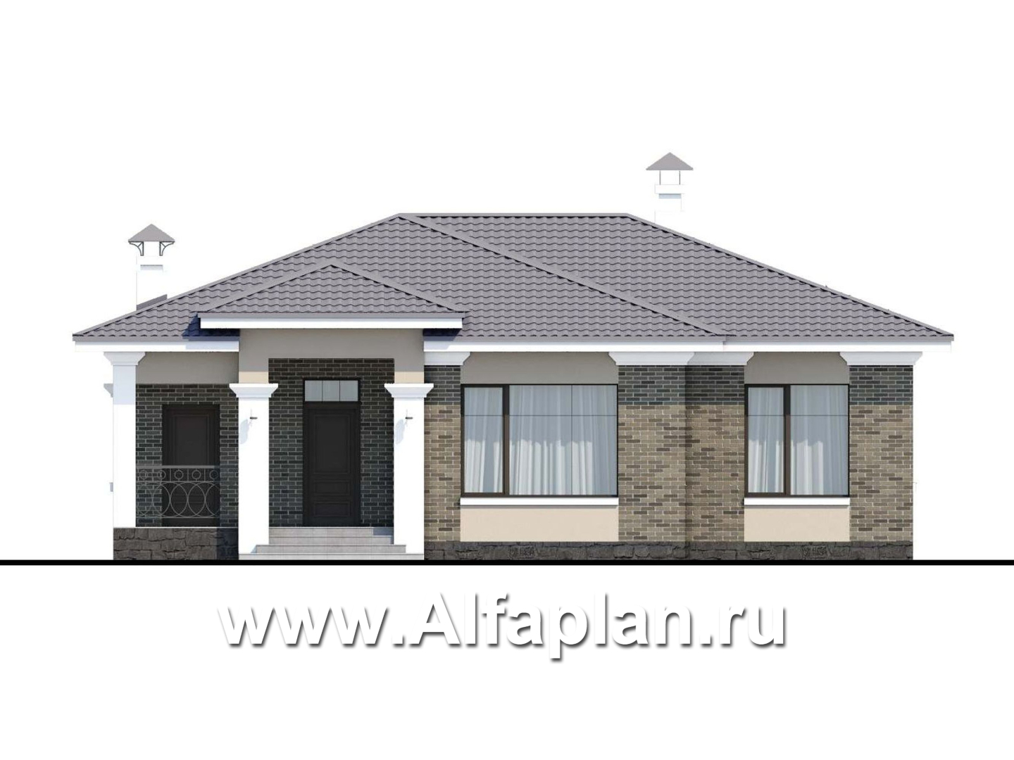 Проекты домов Альфаплан - «Жасмин» - одноэтажный дом в классическом стиле - изображение фасада №1