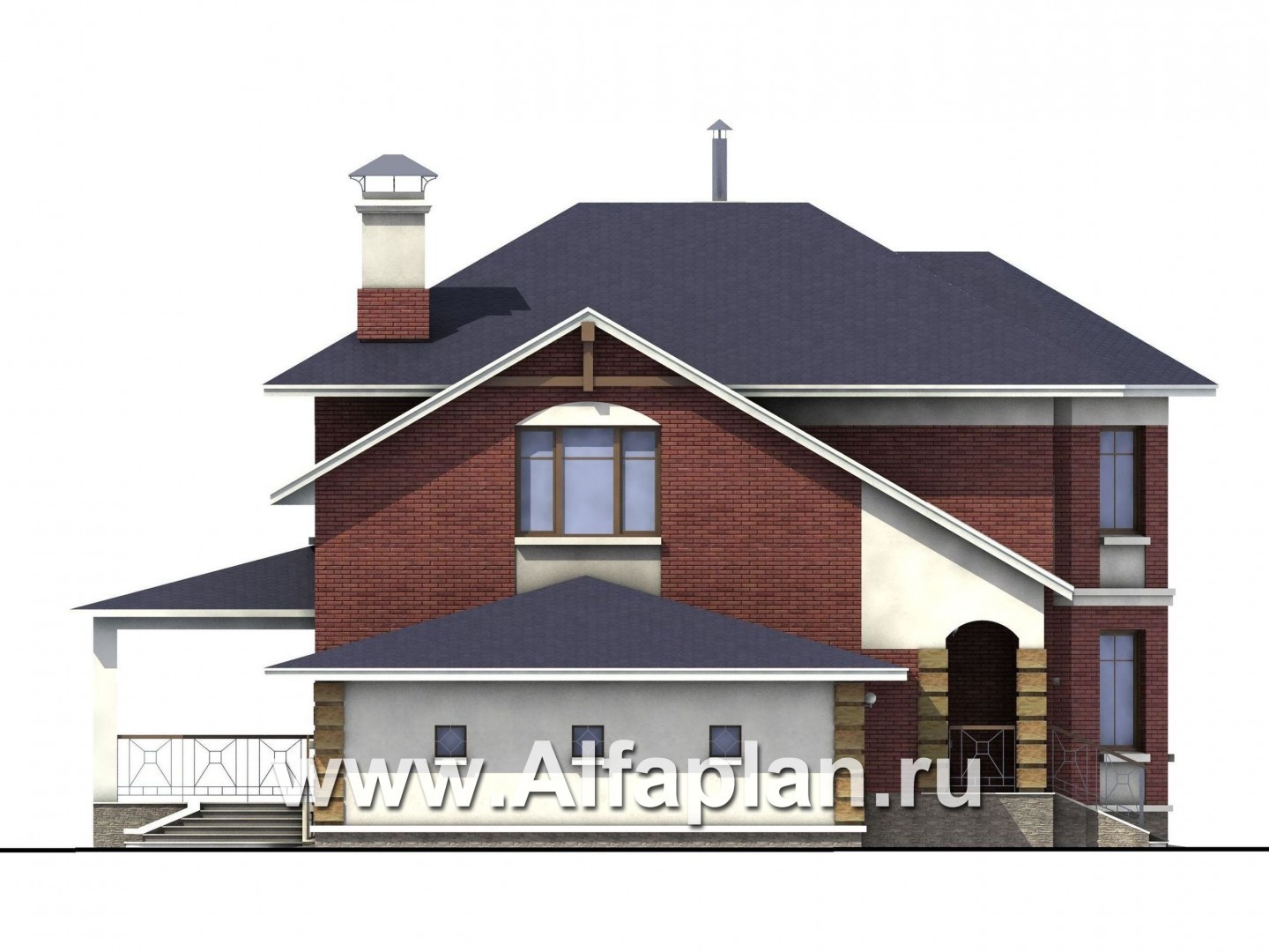 Проекты домов Альфаплан - «Ювенил» - загородный дом с большим гаражом - изображение фасада №3