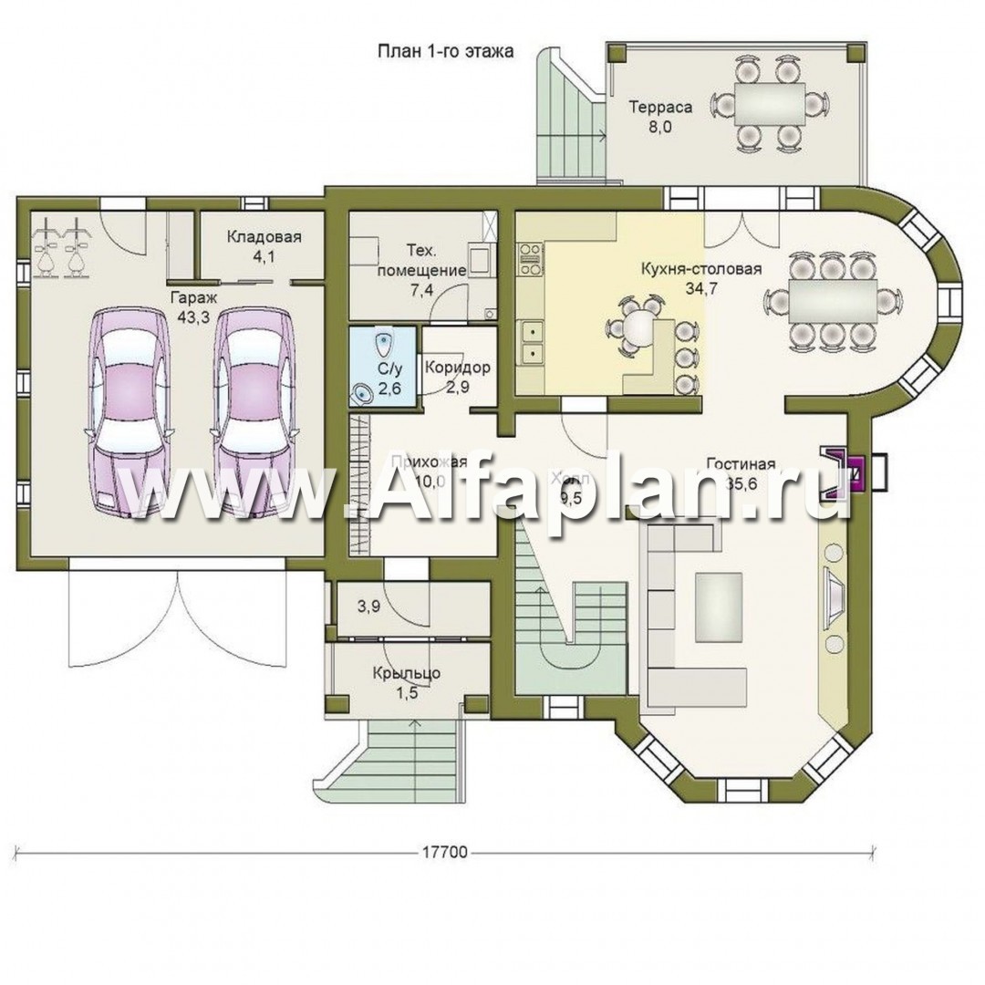 Проекты домов Альфаплан - «Ювенил» - загородный дом с большим гаражом - план проекта №1