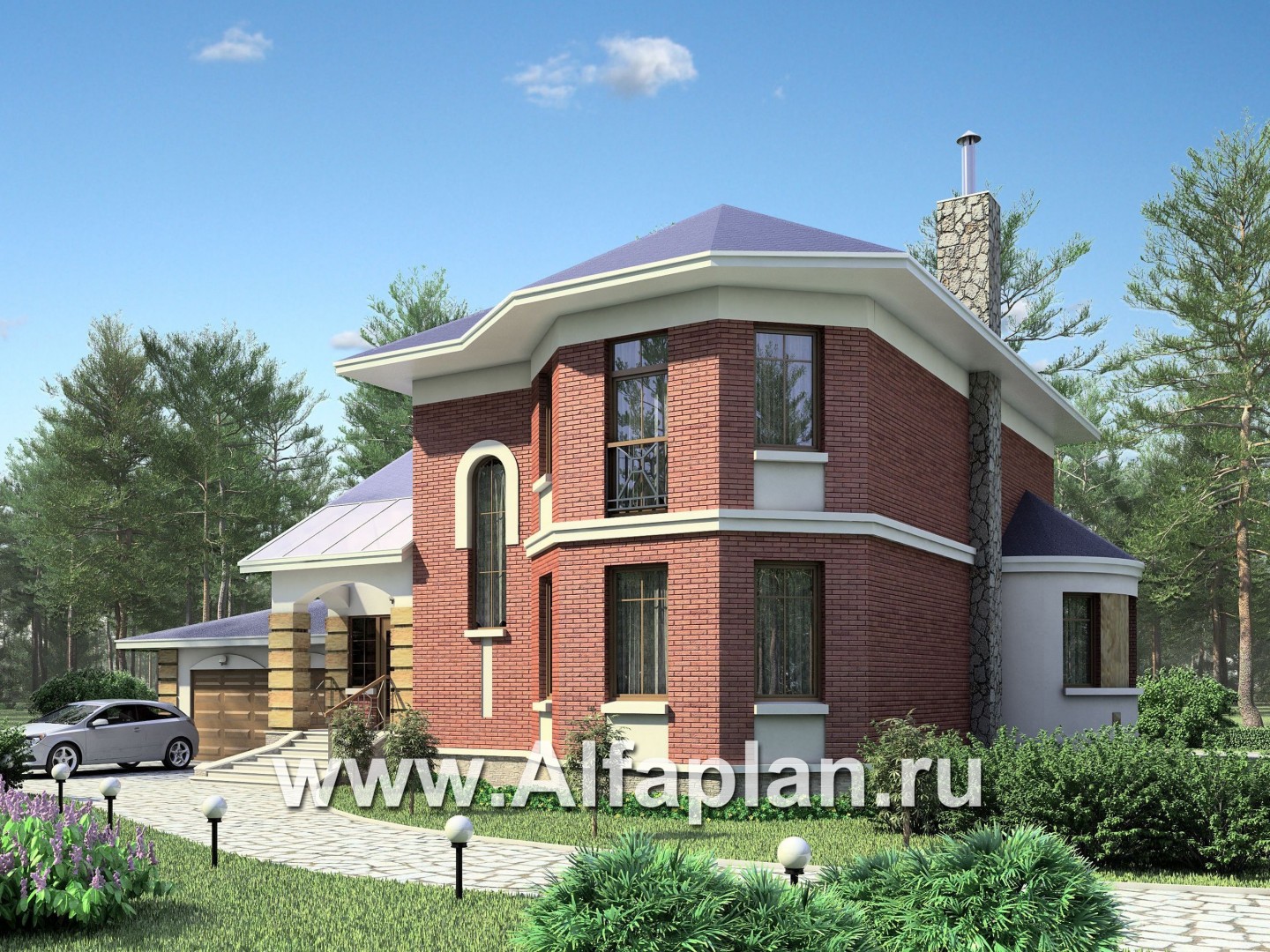 Проекты домов Альфаплан - «Ювенил» - загородный дом с большим гаражом - основное изображение