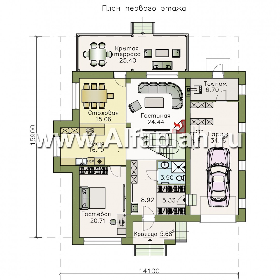 Проекты домов Альфаплан - «Ирида» - стильный современный дом с гаражом - изображение плана проекта №1