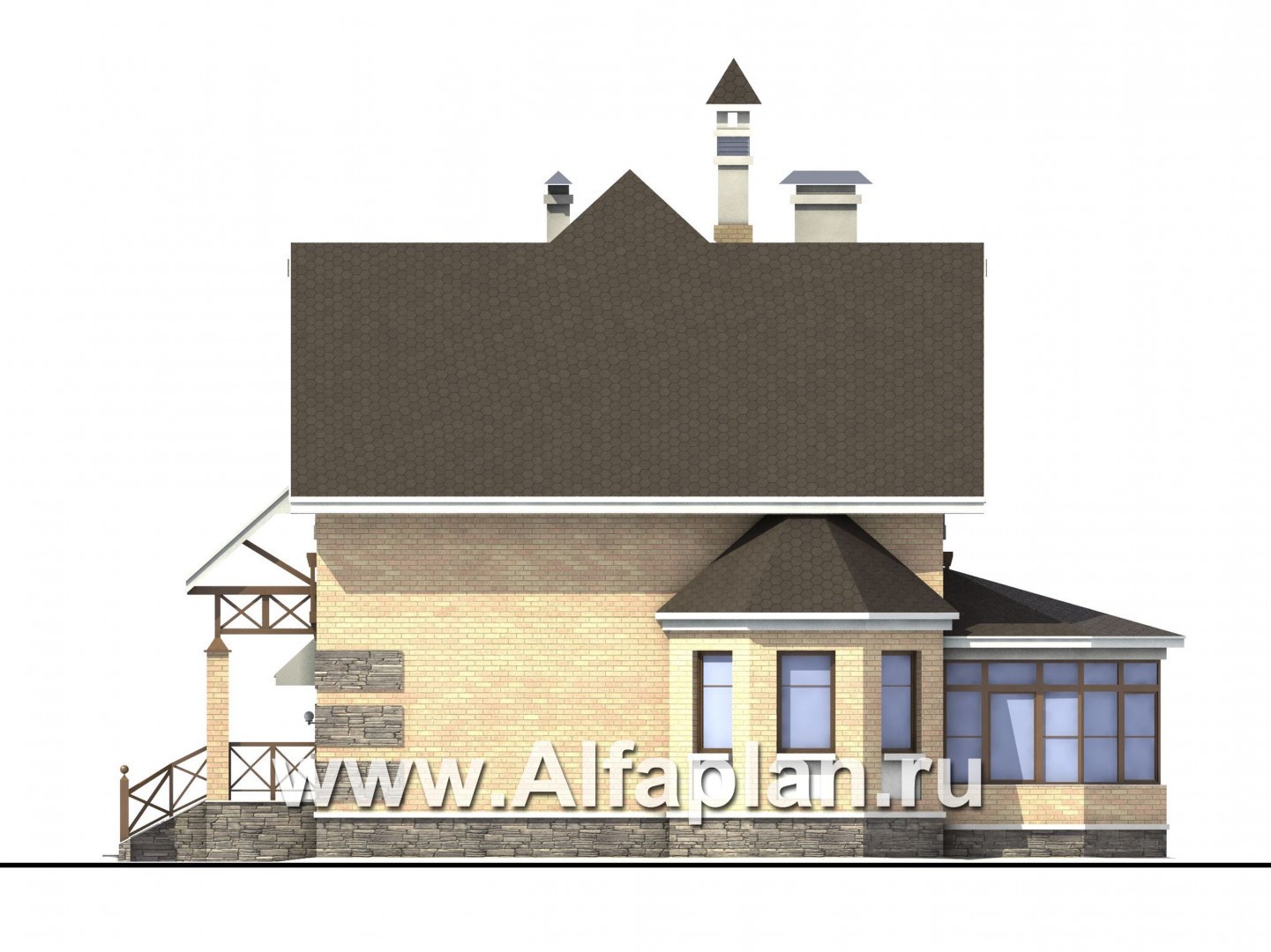 «Магистр» - проект дома с мансардой, мастер спальня, с эркером и с террасой, с гаражом, в стиле фахверк - фасад дома