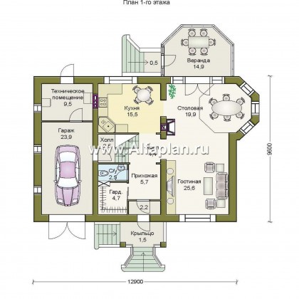 «Магистр» - проект дома с мансардой, мастер спальня, с эркером и с террасой, с гаражом, в стиле фахверк - превью план дома