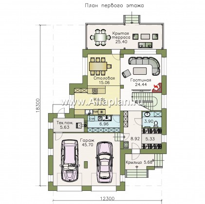 Проекты домов Альфаплан - «Ирида» - стильный современный дом с гаражом на два автомобиля - превью плана проекта №1