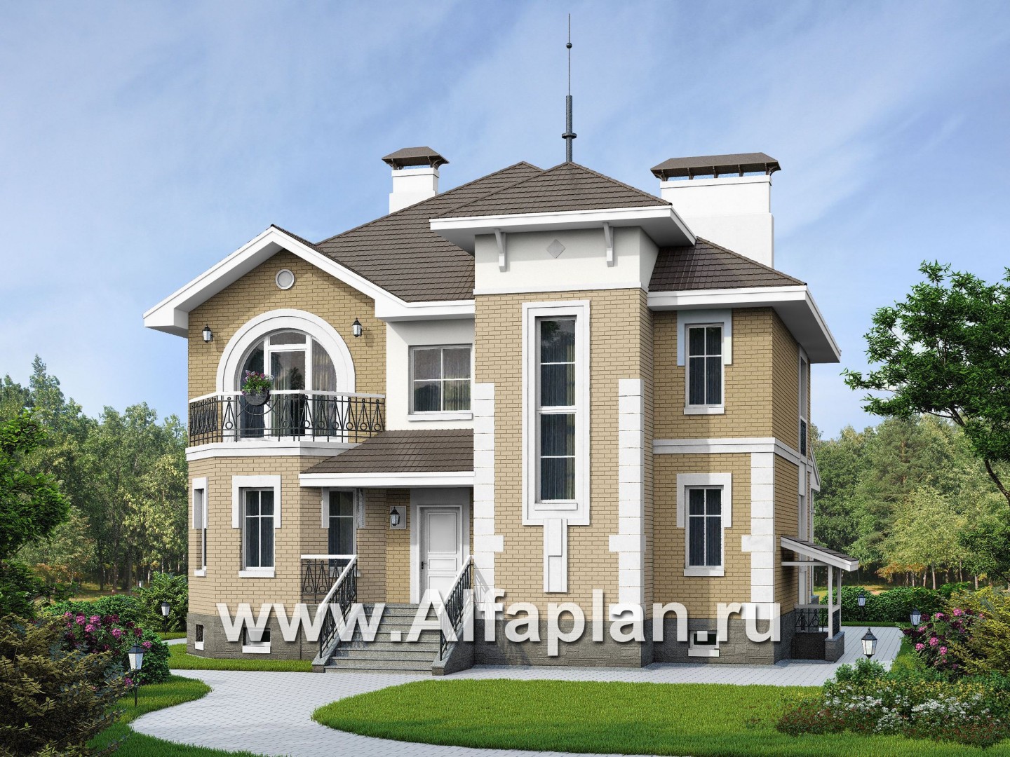 Проекты домов Альфаплан - «Феникс» - коттедж с компактным планом и цокольным этажом - основное изображение