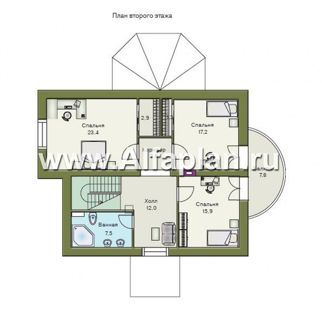 Проекты домов Альфаплан - «Эвита» - уютный дом загородный дом - изображение плана проекта №2