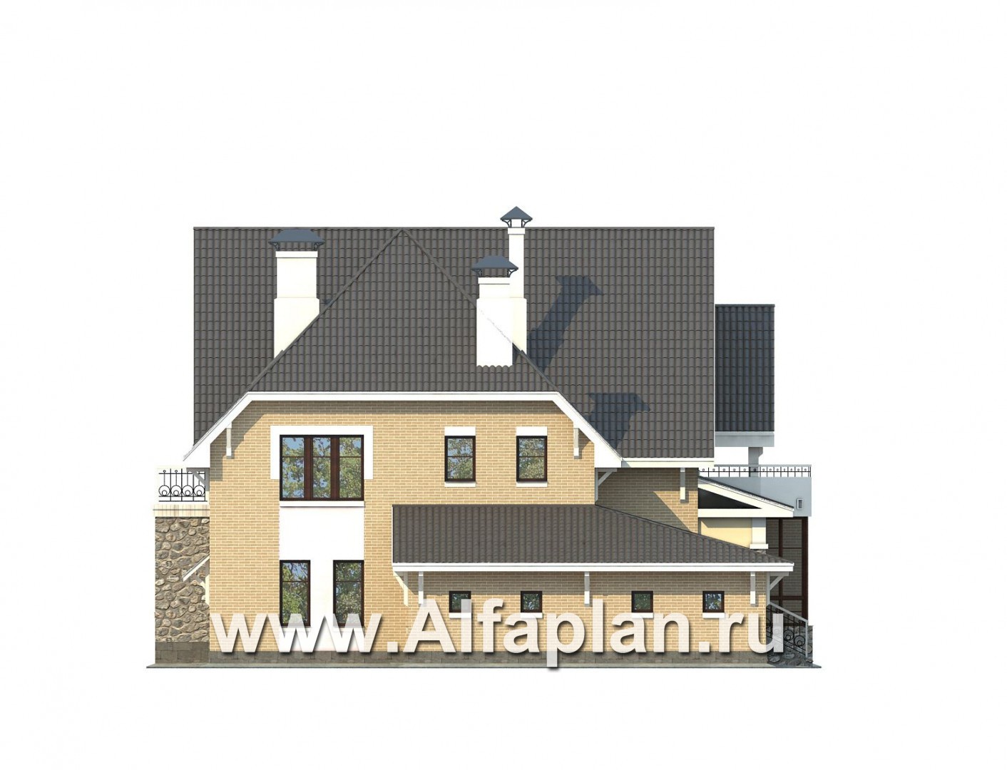 Проекты домов Альфаплан - «Белый ветер» - загородный коттедж с жилой мансардой - изображение фасада №3