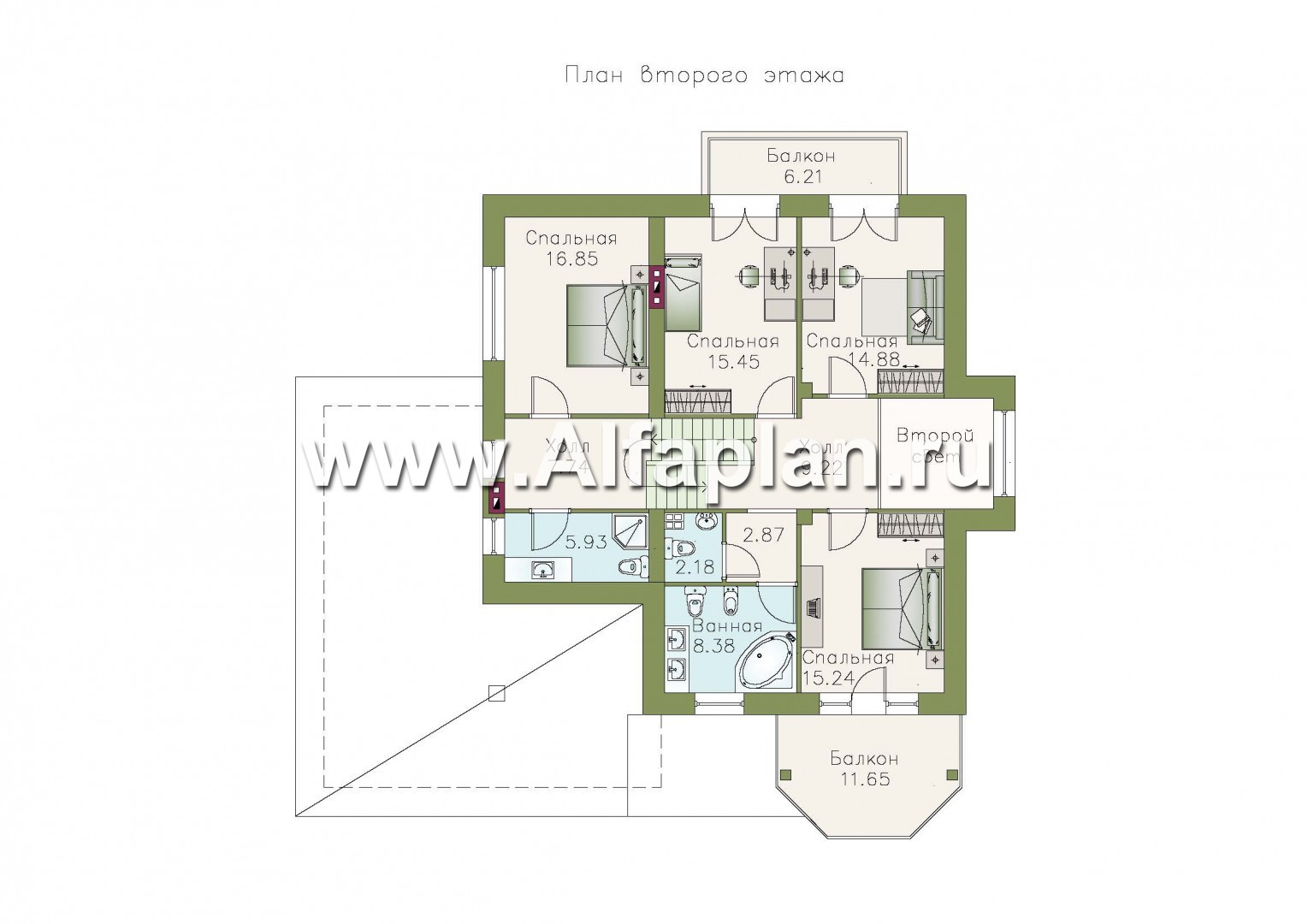 Проекты домов Альфаплан - «Белый ветер» - загородный коттедж с жилой мансардой - изображение плана проекта №2