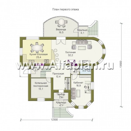 Проекты домов Альфаплан - «Амбиент» - загородный дом с эркером - превью плана проекта №1