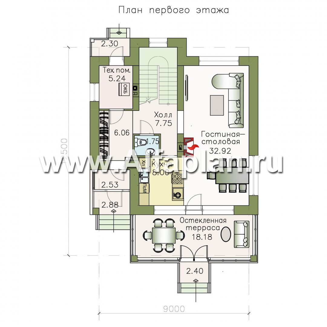 Проекты домов Альфаплан - «Арматор» - современный дом с террасой и лоджией - план проекта №1