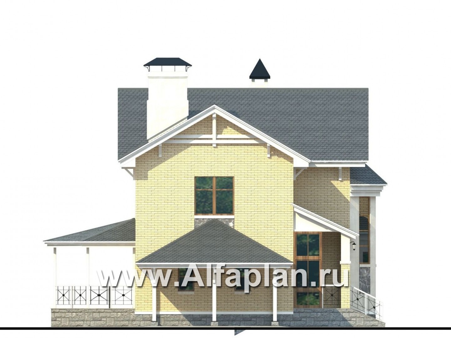Проекты домов Альфаплан - «Лидер» - рациональный проект дома с навесом для машины - изображение фасада №3