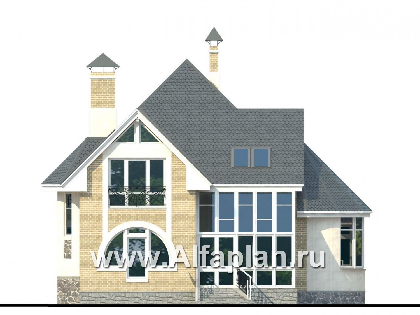 Проекты домов Альфаплан - «Солярис» - загородный дом с двусветной гостиной - изображение фасада №4