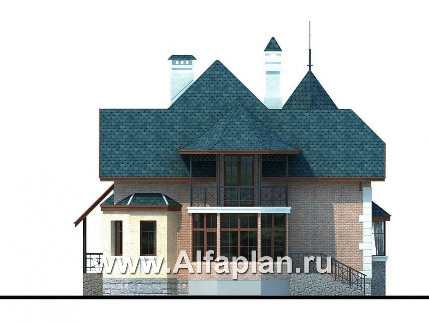 Проекты домов Альфаплан - «Баттерфляй» - коттедж для углового участка - изображение фасада №4