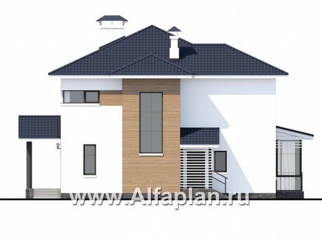 Проекты домов Альфаплан - «Эффект бабочки» - современный дом с верандой и террасой - превью фасада №4