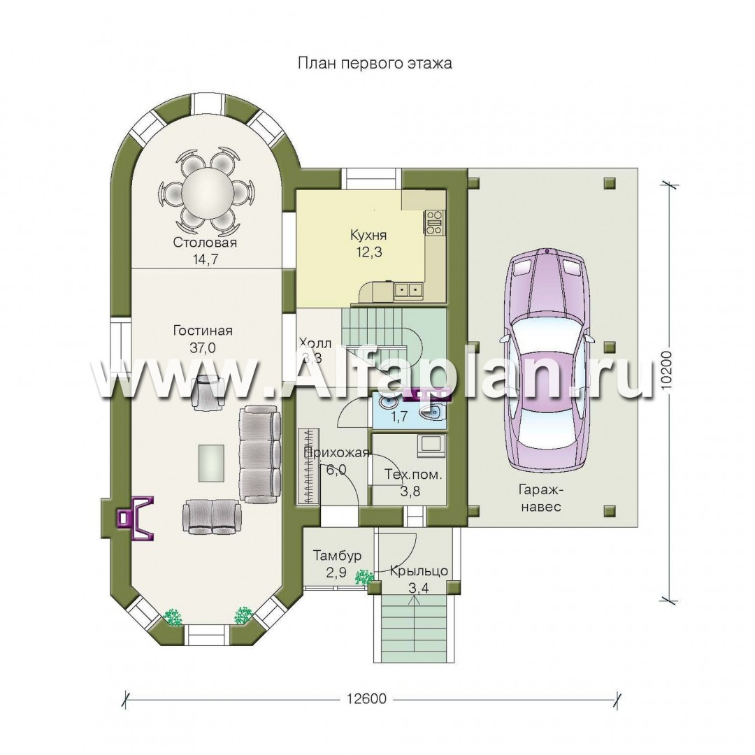 Проекты домов Альфаплан - «Аристо» - компактный дом с навесом для машины - план проекта №1
