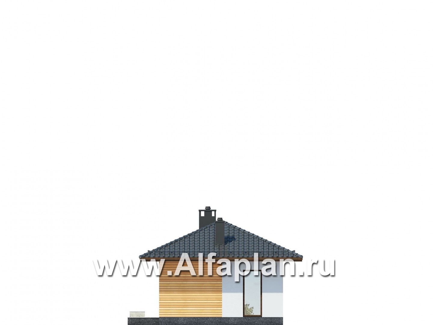 Проект одноэтажного дачного дома из газобетона, 2 спальни, в современном стиле - фасад дома