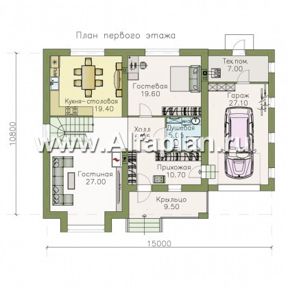 Проекты домов Альфаплан - «Вереск» — компактный и рациональный дом с гаражом - превью плана проекта №1
