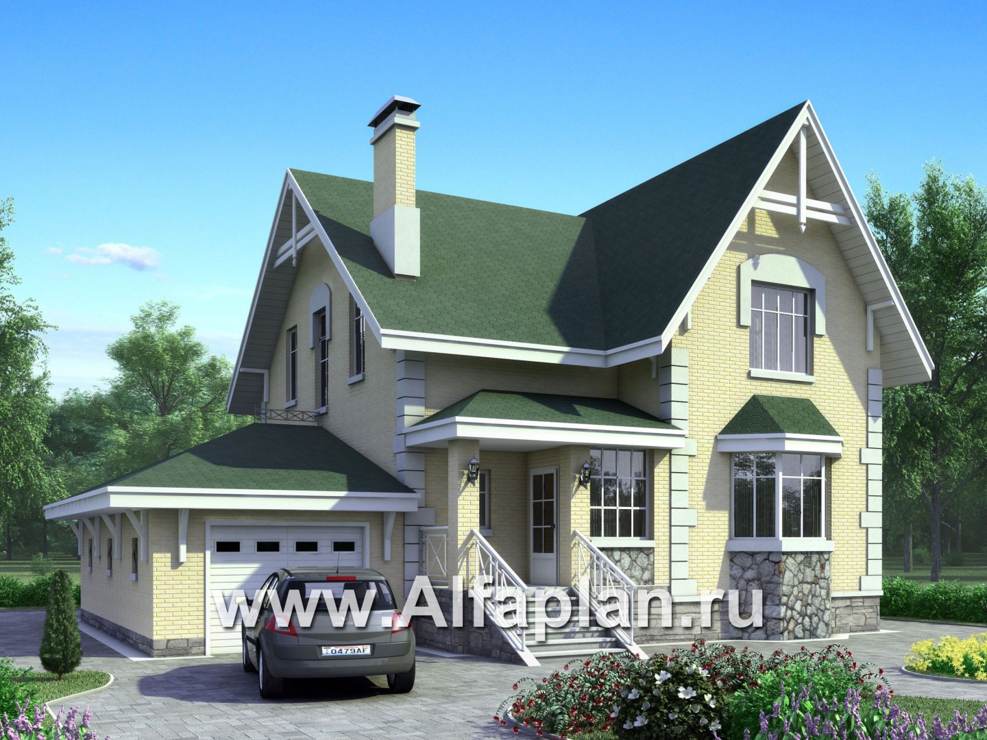 Проекты домов Альфаплан - «Ретростилиса» - рациональный дом с гаражом - основное изображение